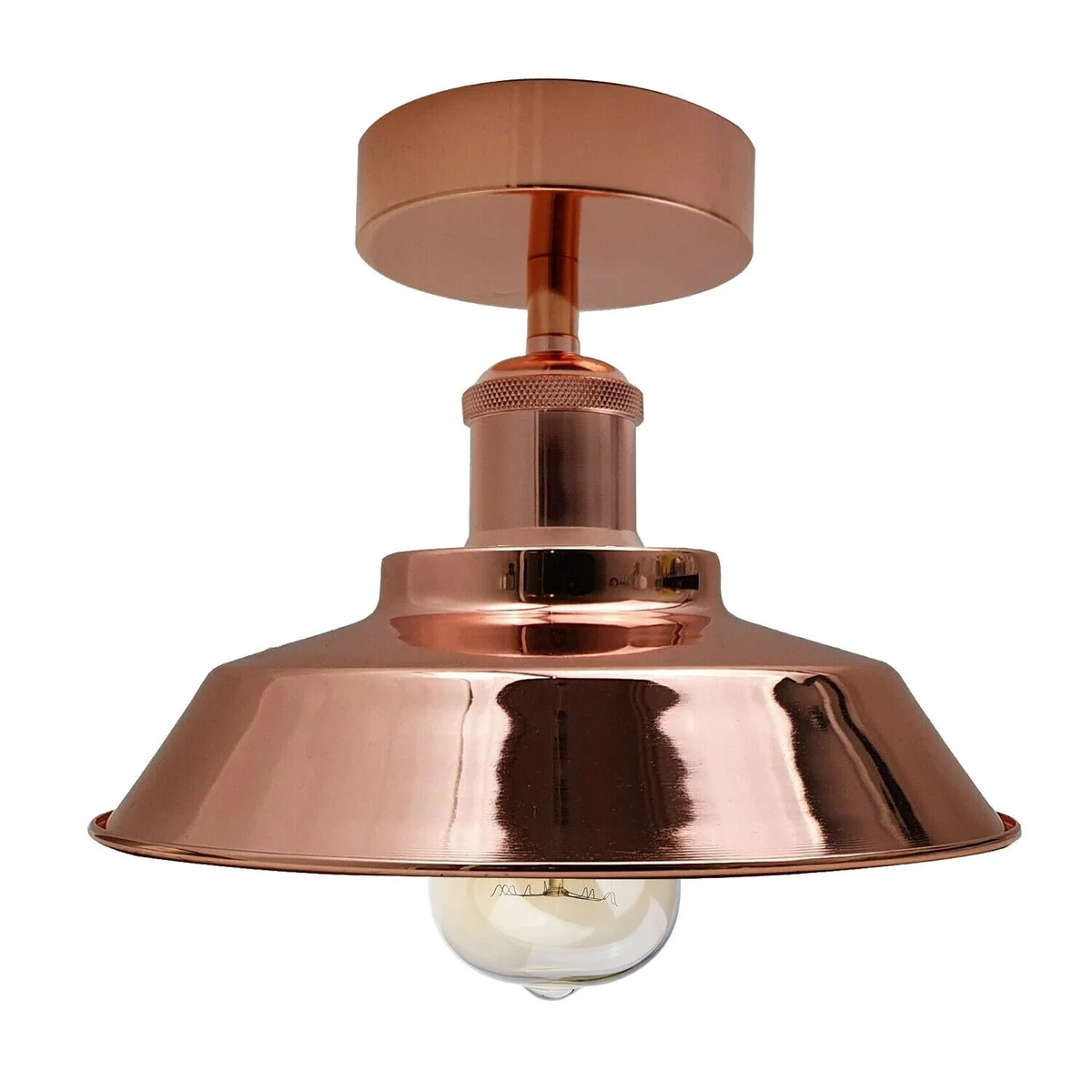 Rose gold vintage metal ceiling light with round shade and E27 fitting, flush mount design for indoor use