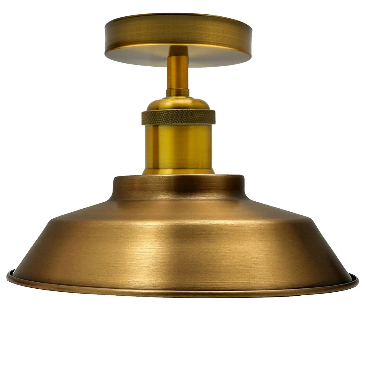 Retro ceiling light with yellow brass bowl-shaped metal shade, flush mount design for indoor use, E27 bulb fitting