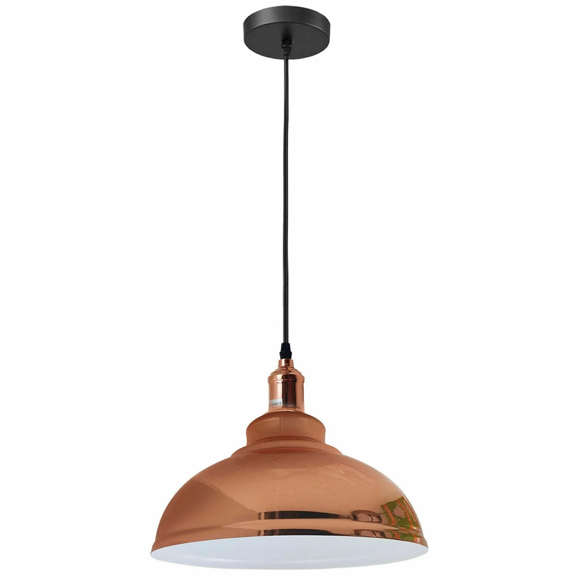 Rose gold adjustable pendant lamp with dome shade and angled base, suitable for sloping ceilings, E27 socket visible