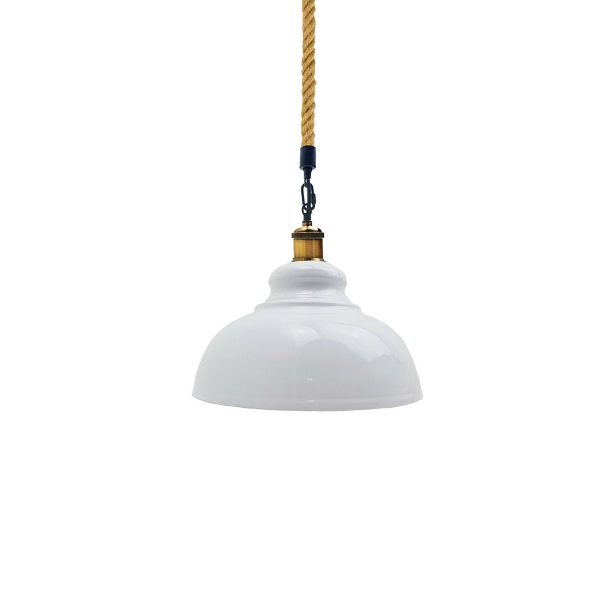 White metal modern ceiling light with hemp rope hanging pendant shade in vintage retro style for kitchen or dining room