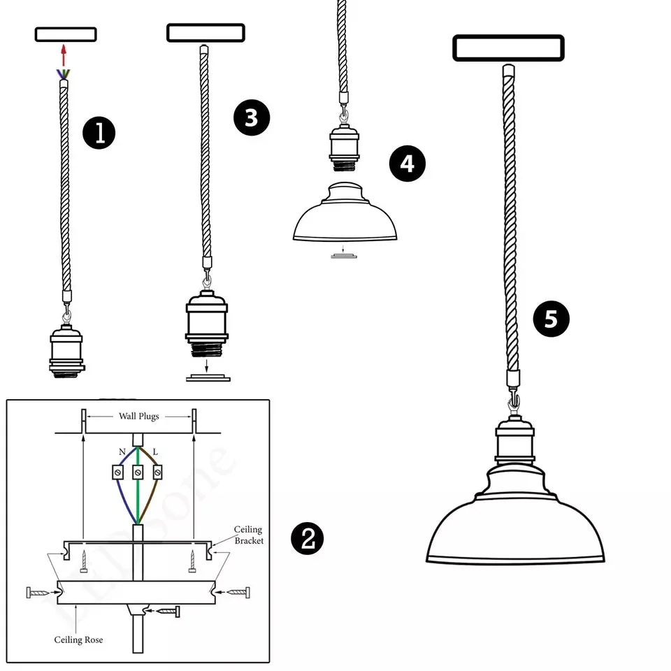 Red metal industrial pendant shade with hemp rope hanging cord, modern industrial light for kitchen or dining room decor
