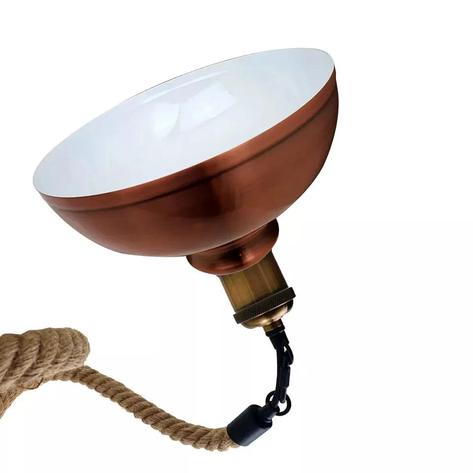 Red metal industrial pendant shade with hemp rope, retro style E27 bulb pendant hanging light fixture