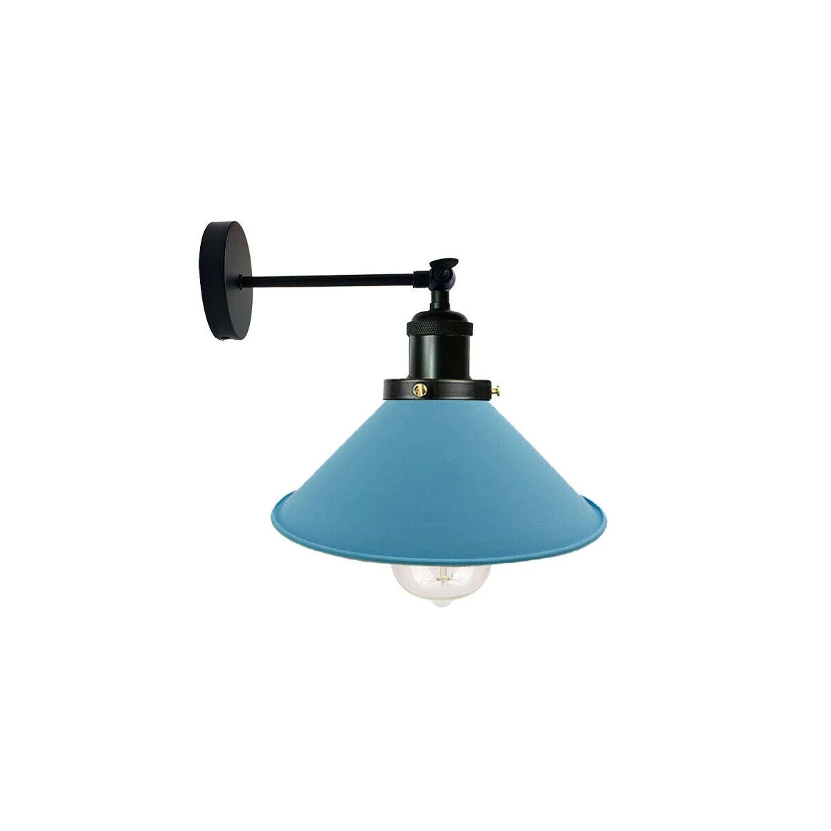 Vintage industrial wall light with metal shade, E27 socket, and plug-in design for indoor wall mounting