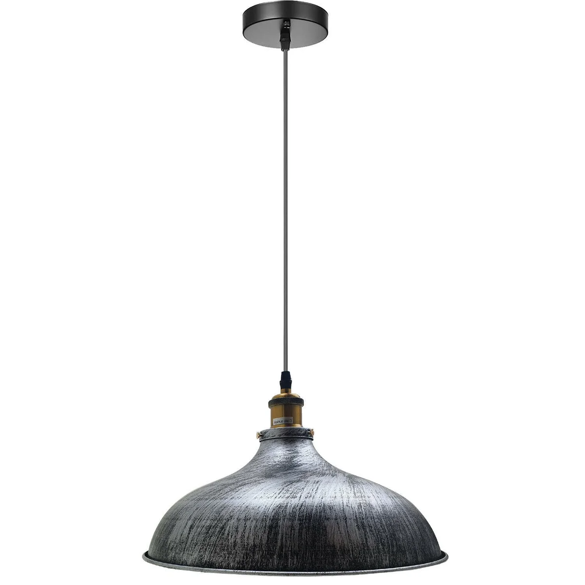 Vintage Big Barn adjustable pendant light with brushed silver metal shade and 95cm adjustable cable hanging from ceiling rose