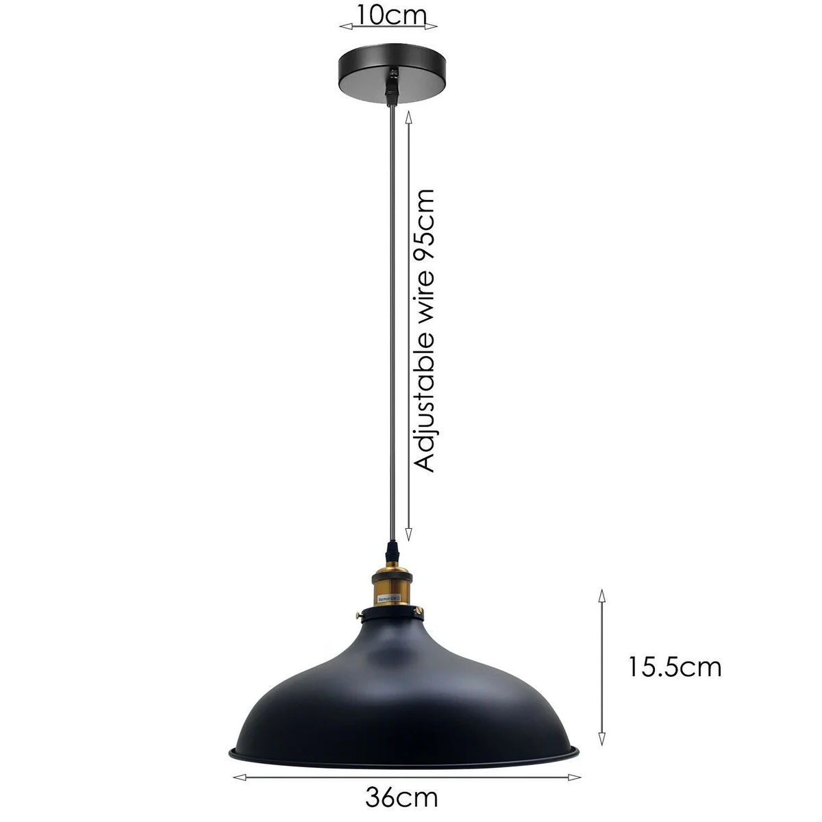 Black metal vintage pendant light with adjustable cable, ideal retro kitchen lighting for dining or cafe settings