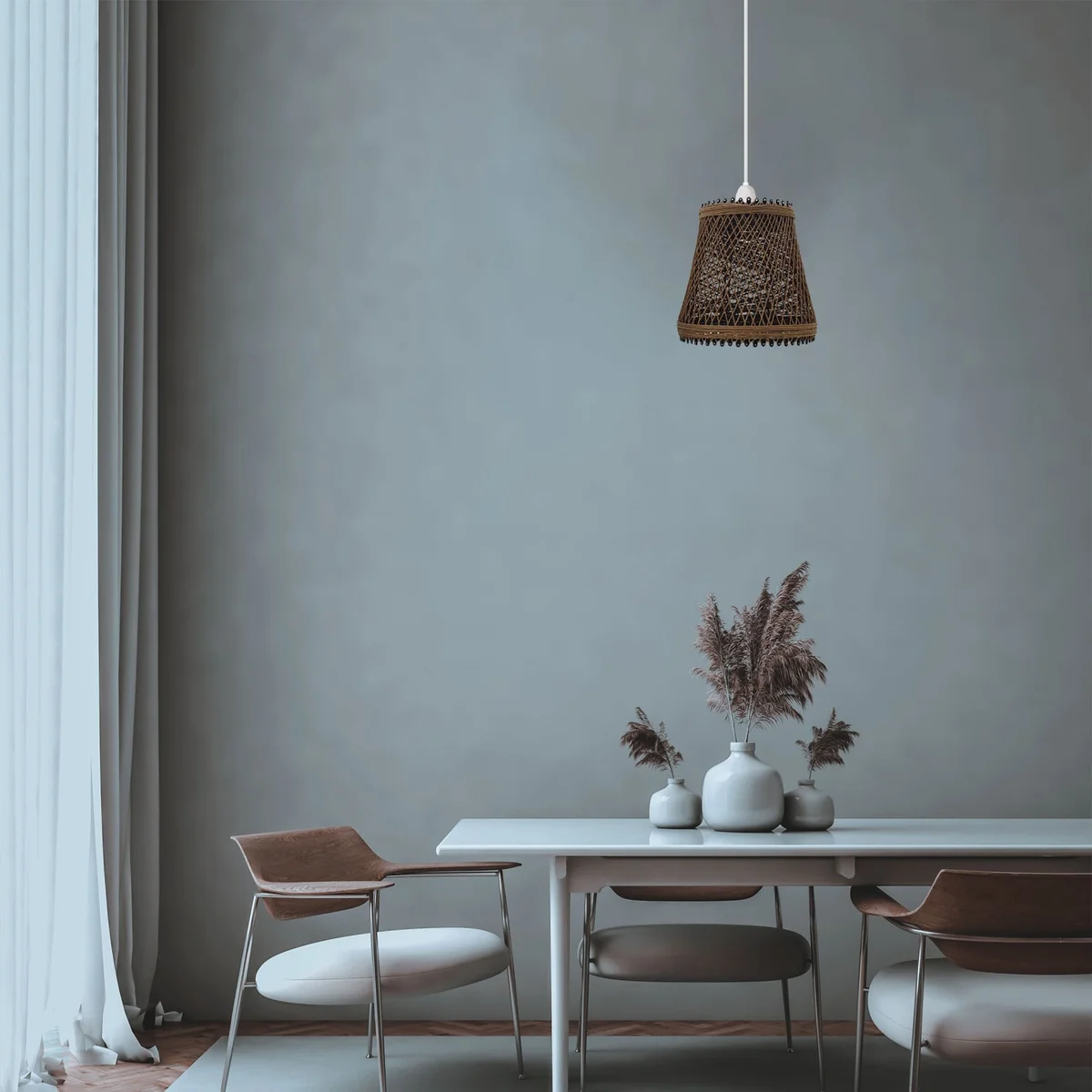 Vintage hemp woven rattan E27 lamp shade with easy fit design, 18cm height, suitable for ceiling or wall mounting
