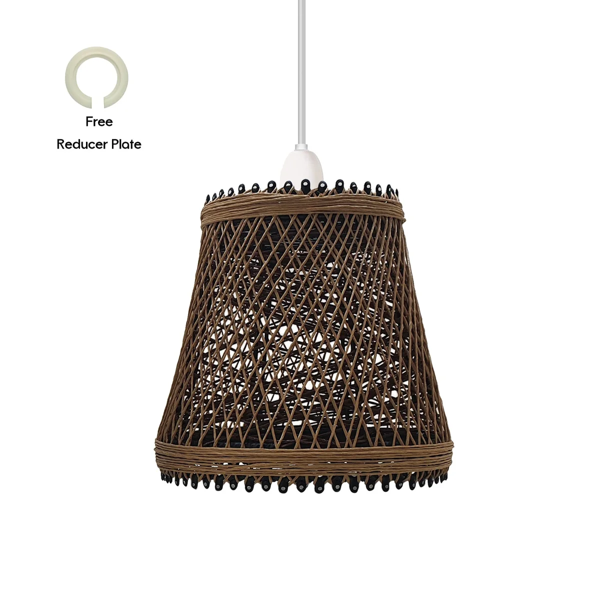 Hemp coloured vintage woven rattan lampshade with basket shape, easy fit for E27 ceiling light installation