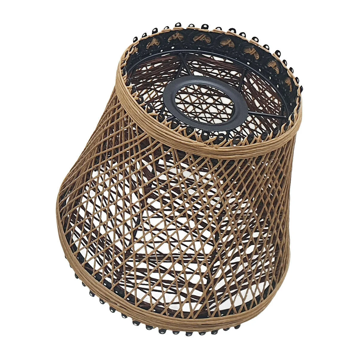 Vintage hemp rattan indoor ceiling lampshade with woven basket design, easy fit for E27 lamp holders, 18cm tall