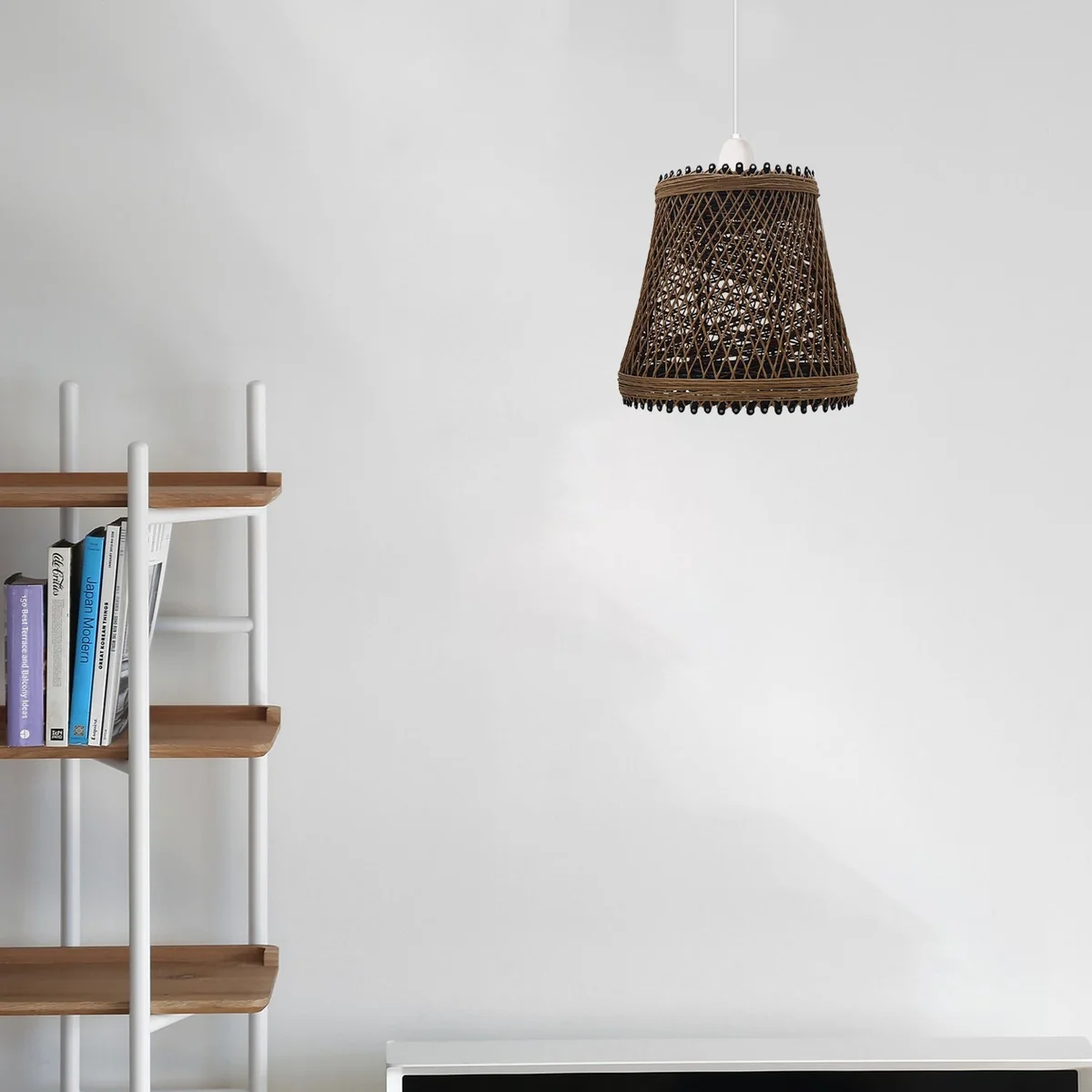 Hemp-coloured vintage retro woven rattan lampshade with easy fit E27 ceiling installation, 18cm height and 18.5cm width