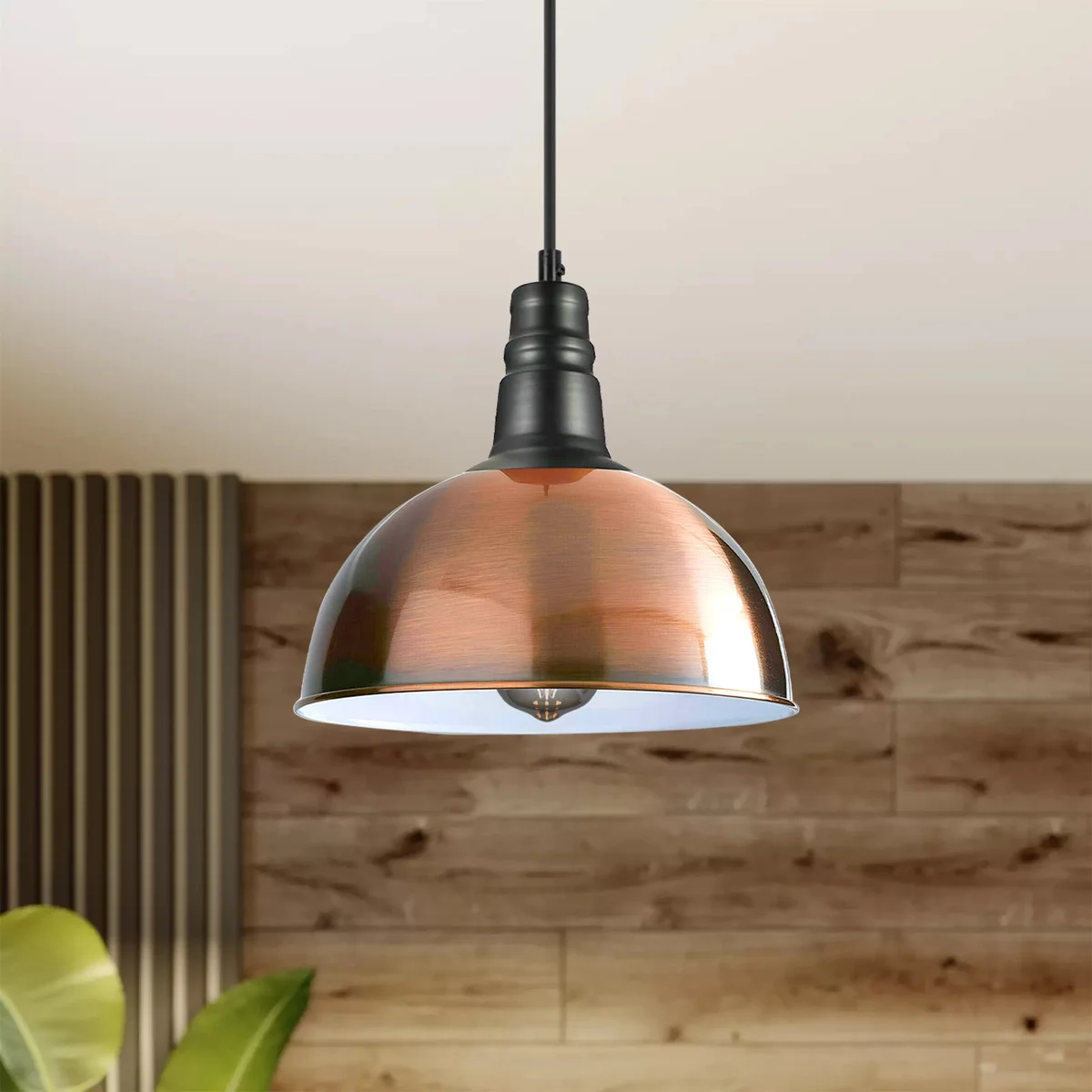 Copper dome modern pendant lighting with white interior, adjustable base, and 95cm cable for ceiling installation
