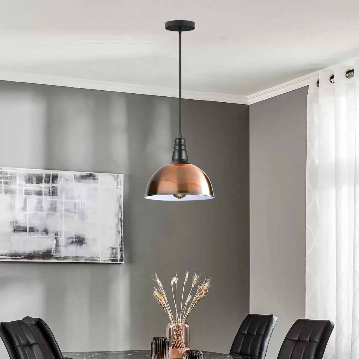 Copper dome pendant light with adjustable hood and 95cm cable, showcasing modern E27 pendant lights design
