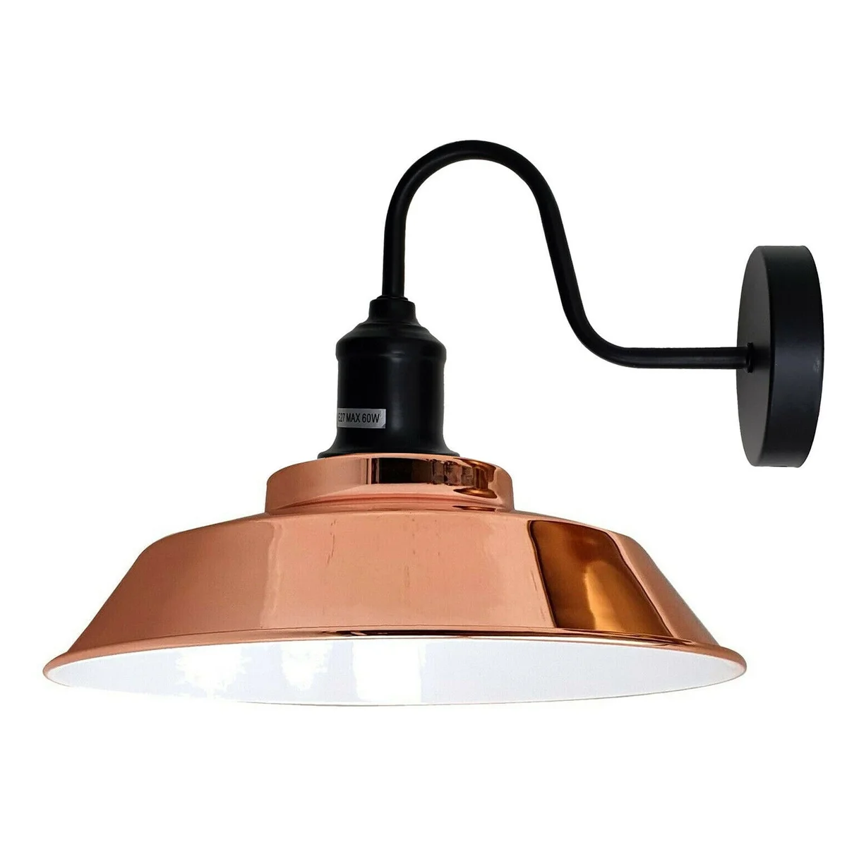 Rose gold wall light with retro swan neck arm and satin nickel ceiling canopy, vintage style sconce lamp fitting kit