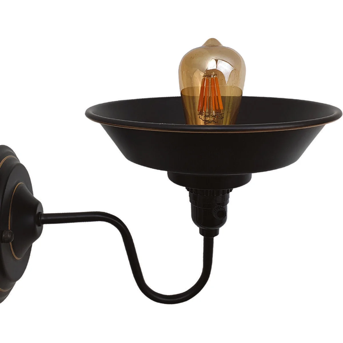 Metal wall sconce in black with gold accents, industrial style cage shade for E27 sockets