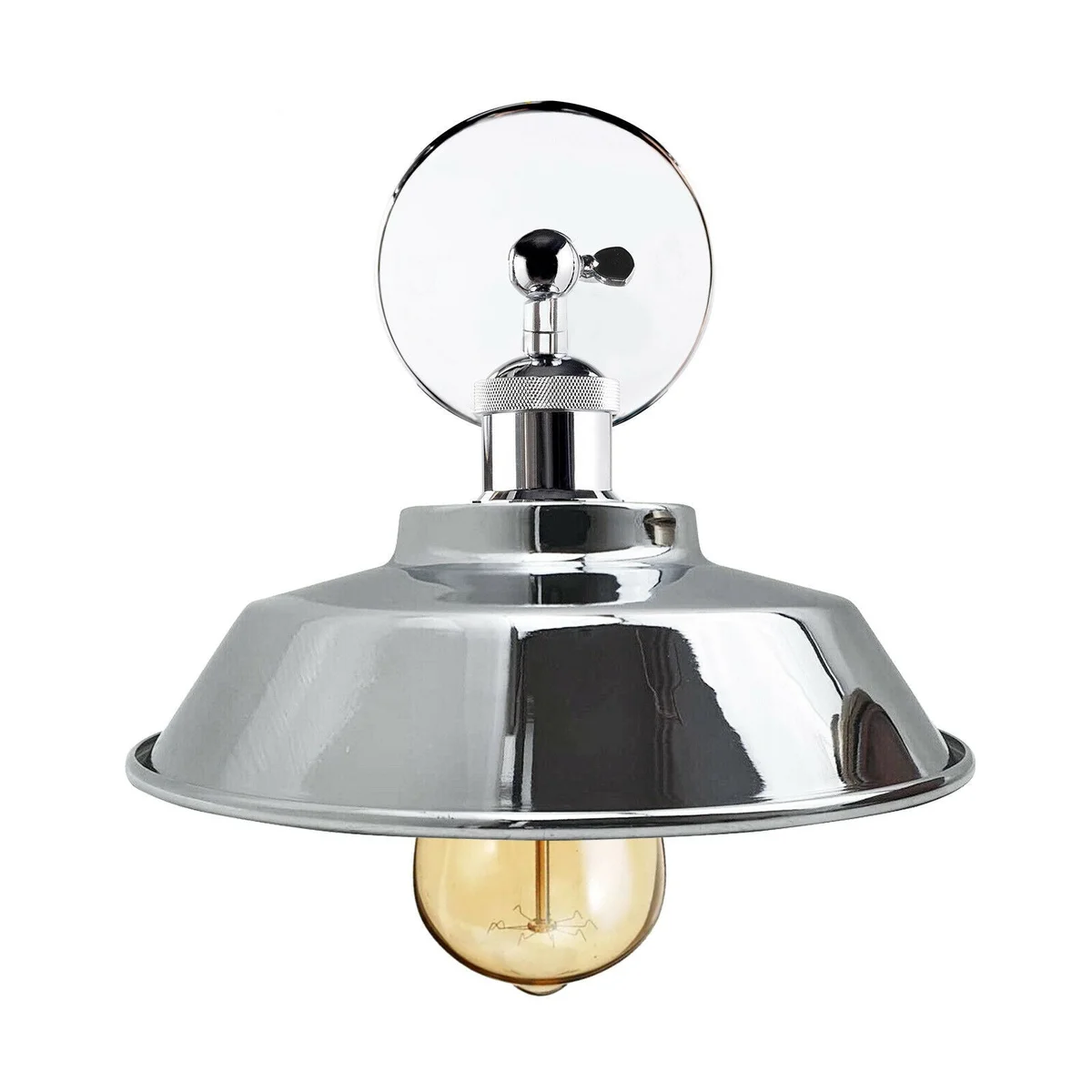 Vintage chrome lamp wall sconce with adjustable bowl shade and polished metal finish mounted on white wall