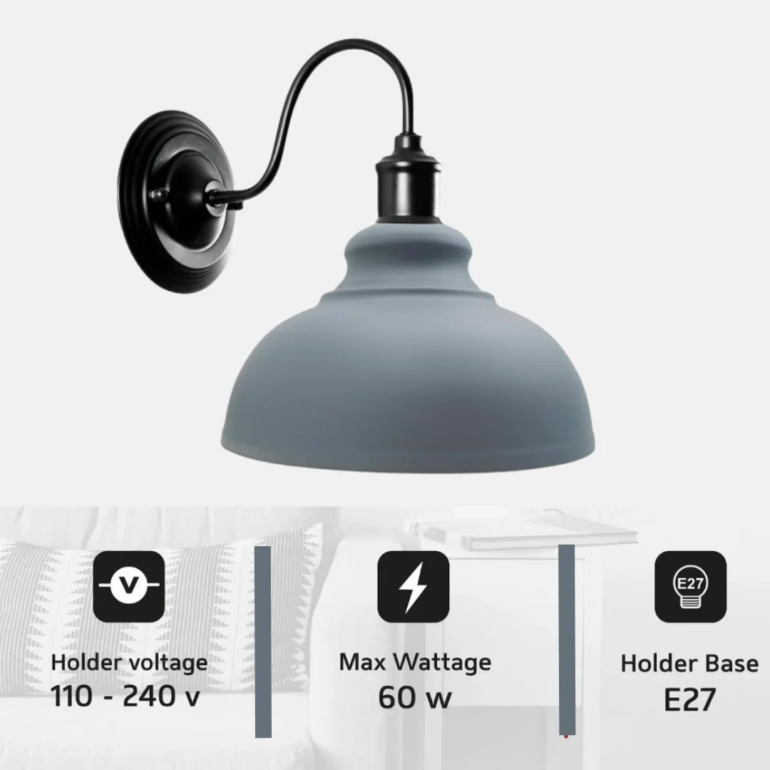 Curvy white cone-shaped E27 wall lamp with U bend handle and matte finish, mounted on a wall with visible arm and plate