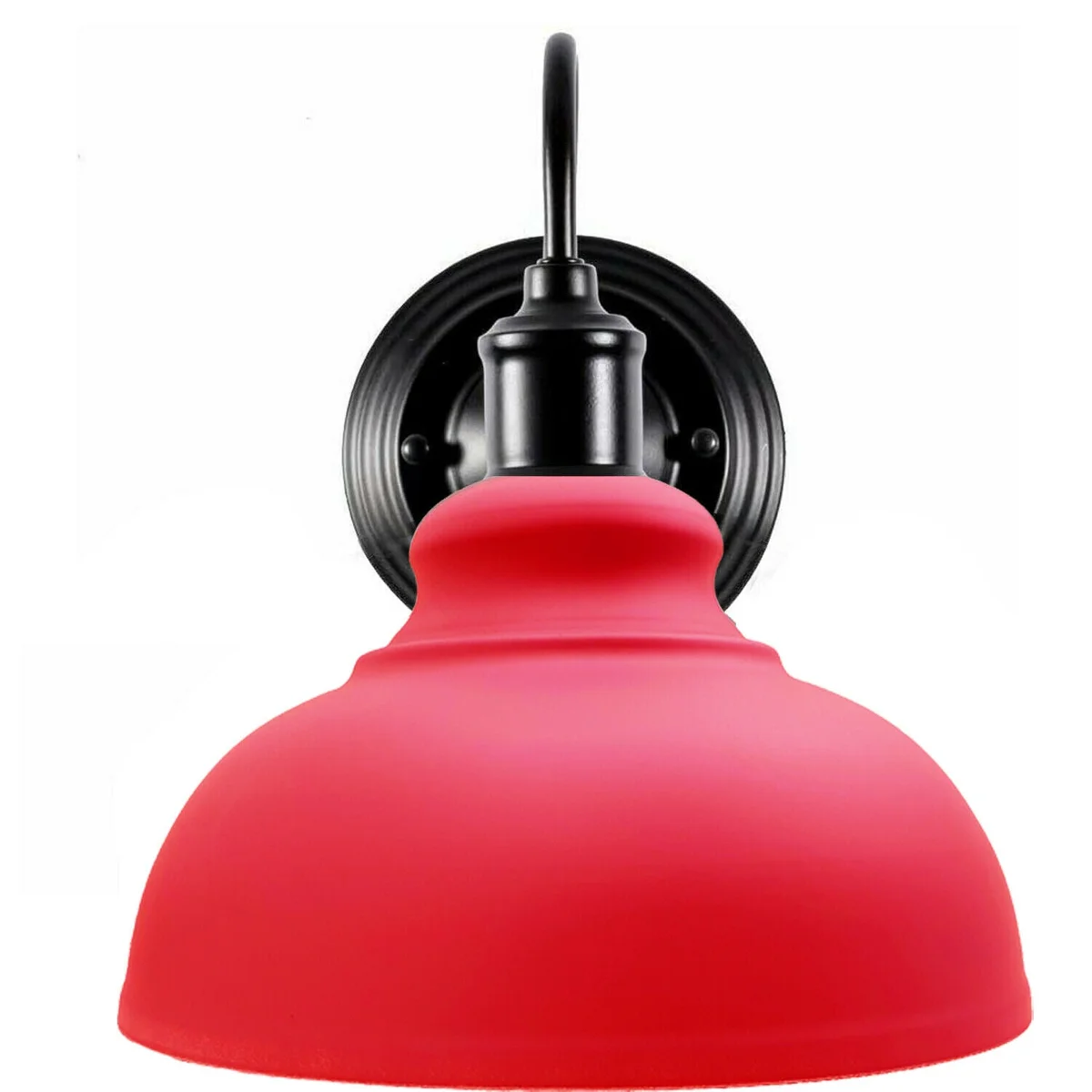 White wall light lamp with curvy cone shade and U bend handle, mounted on a gray wall, modern design