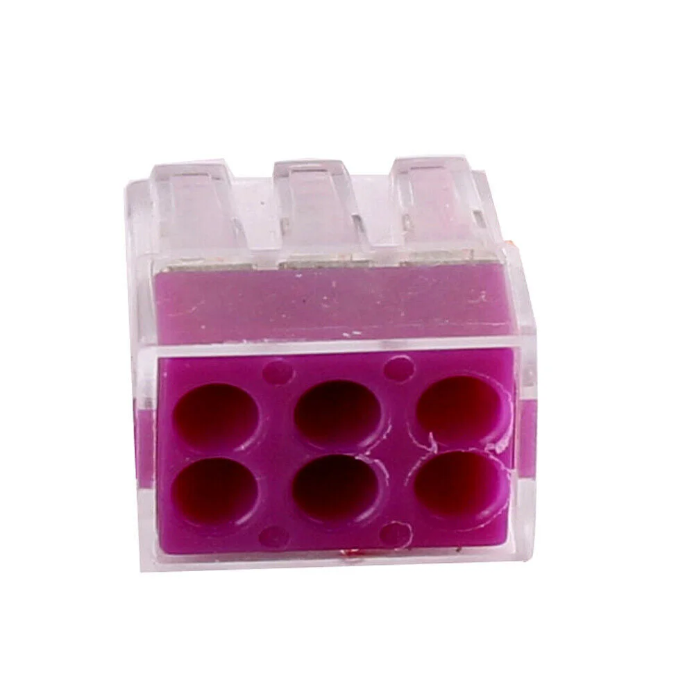 6-way push wire terminal block showing transparent housing and six wire insertion points for electrical connections