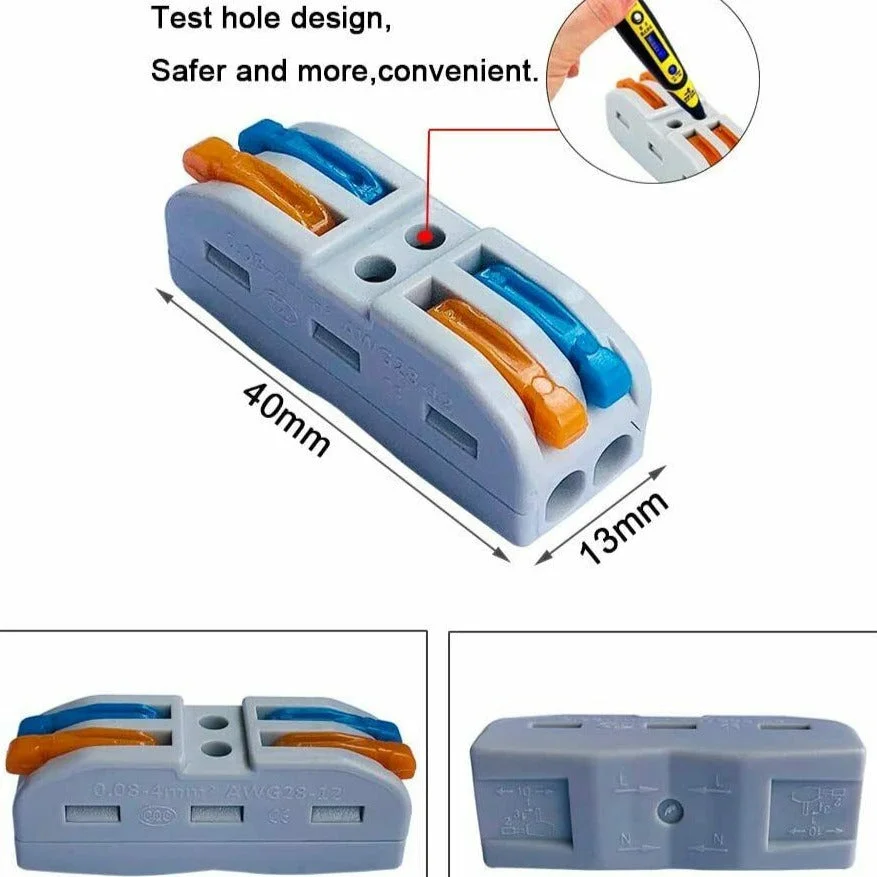 2/3 way nylon lever nut connectors wire block clamp clips in blue and orange, suitable for 2 or 3 core cables