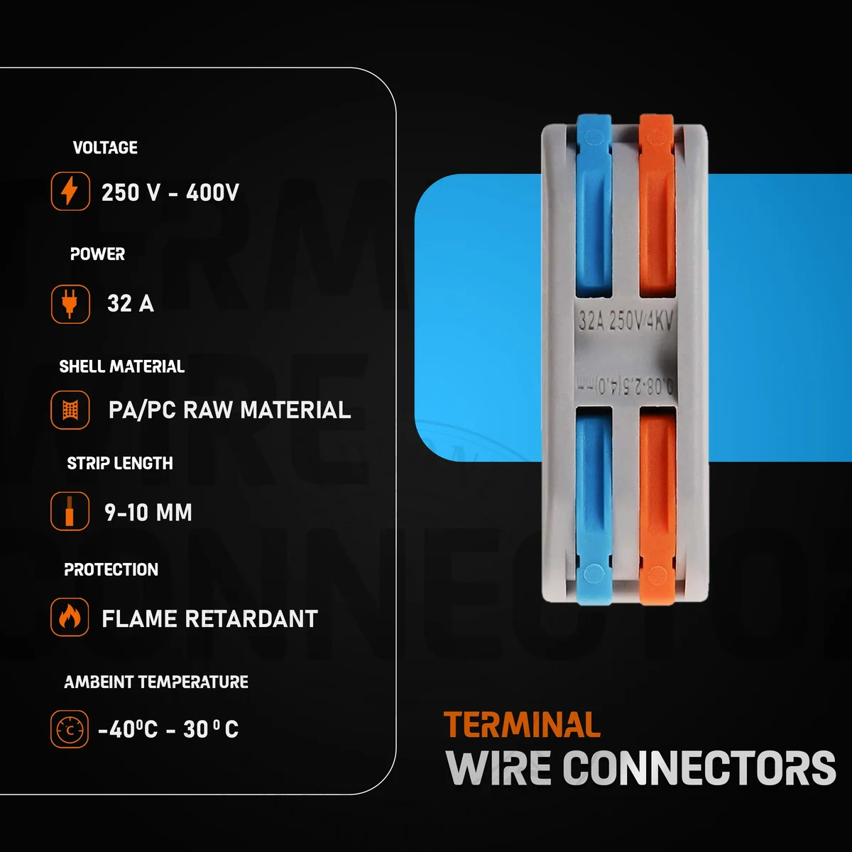 3-way nylon wire block clamp clips with lever for easy connection of soft and hard wires, flame retardant material