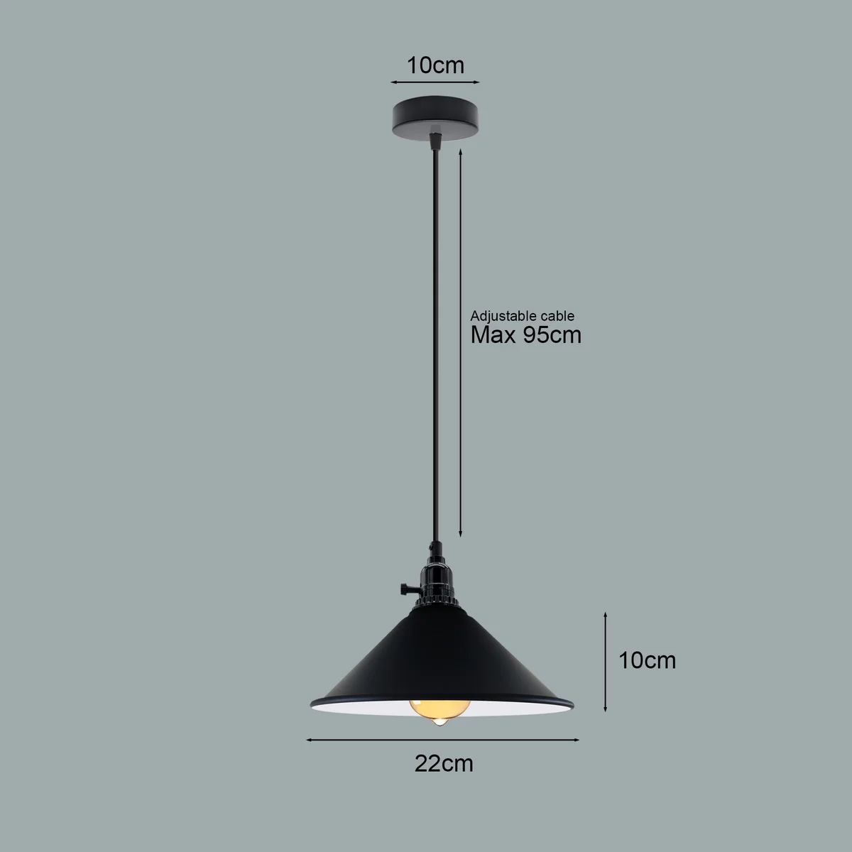 Red vintage industrial metal ceiling pendant shade retro hanging light with angled hood and E27 bulb included