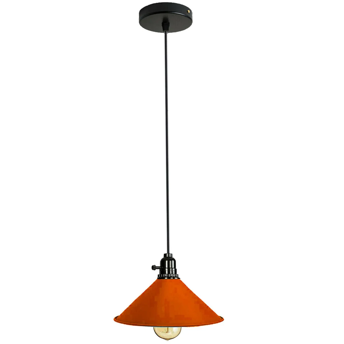 Retro style red metal ceiling light pendant with angled hood and E27 bulb, suitable for sloped ceilings and warm lighting