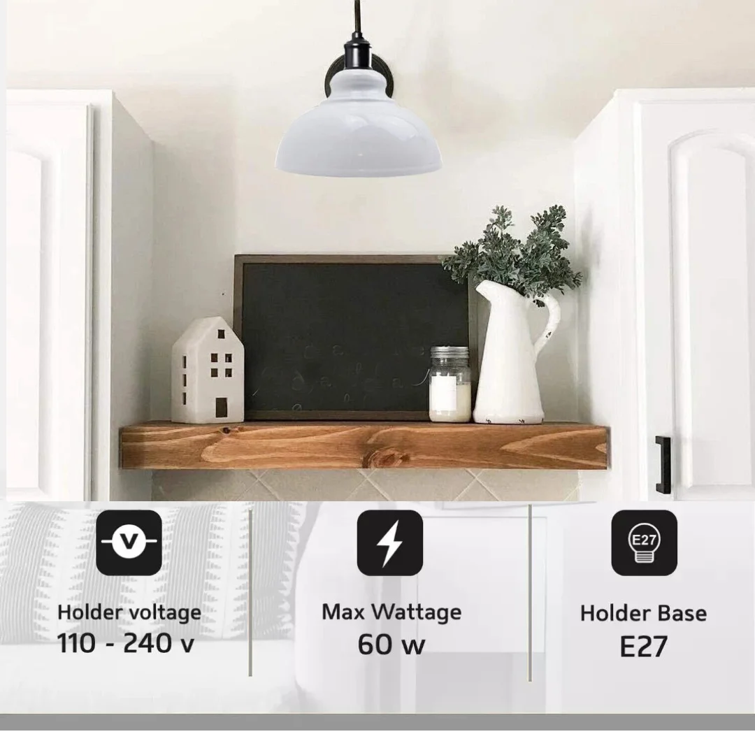 Vintage industrial E27 wall light in white with cone-shaped shade and matt finish mounted on a wall.