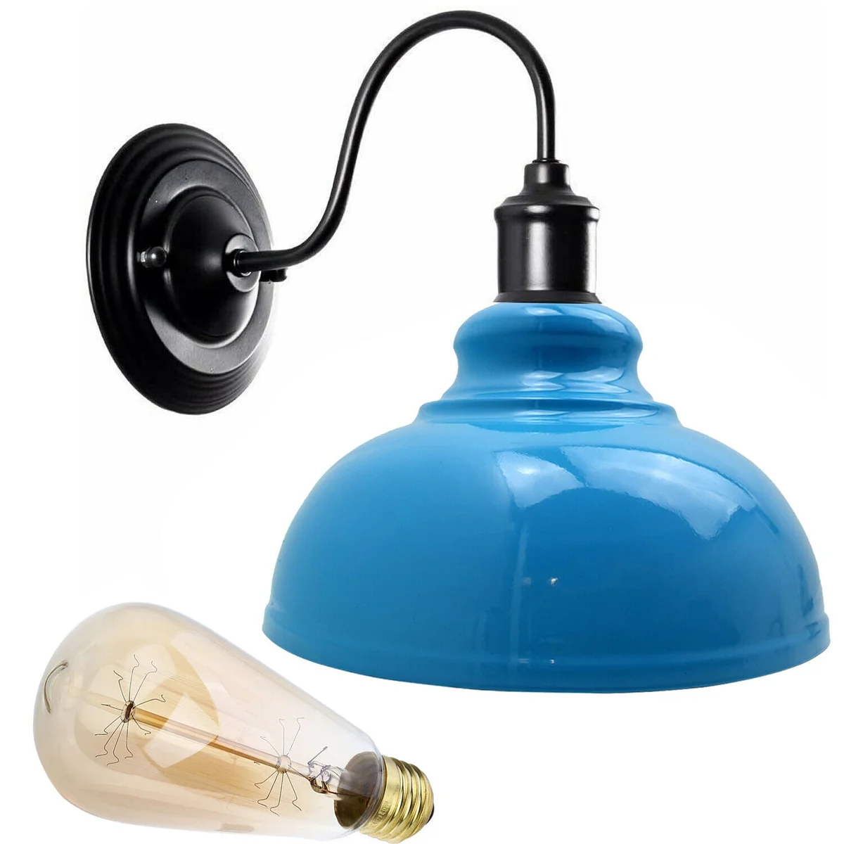 Vintage industrial wall light in white with cone-shaped matte shade and E27 bulb holder mounted on iron arm