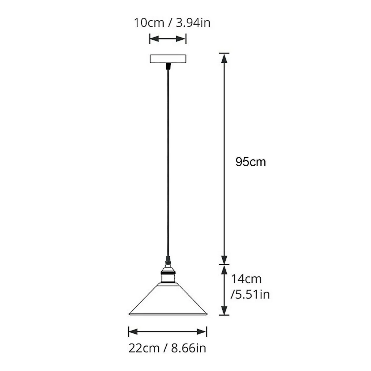 Colourful ceiling light with metal lampshade in red, yellow, black, green, blue, grey, and white options, E27 bulb holder visible