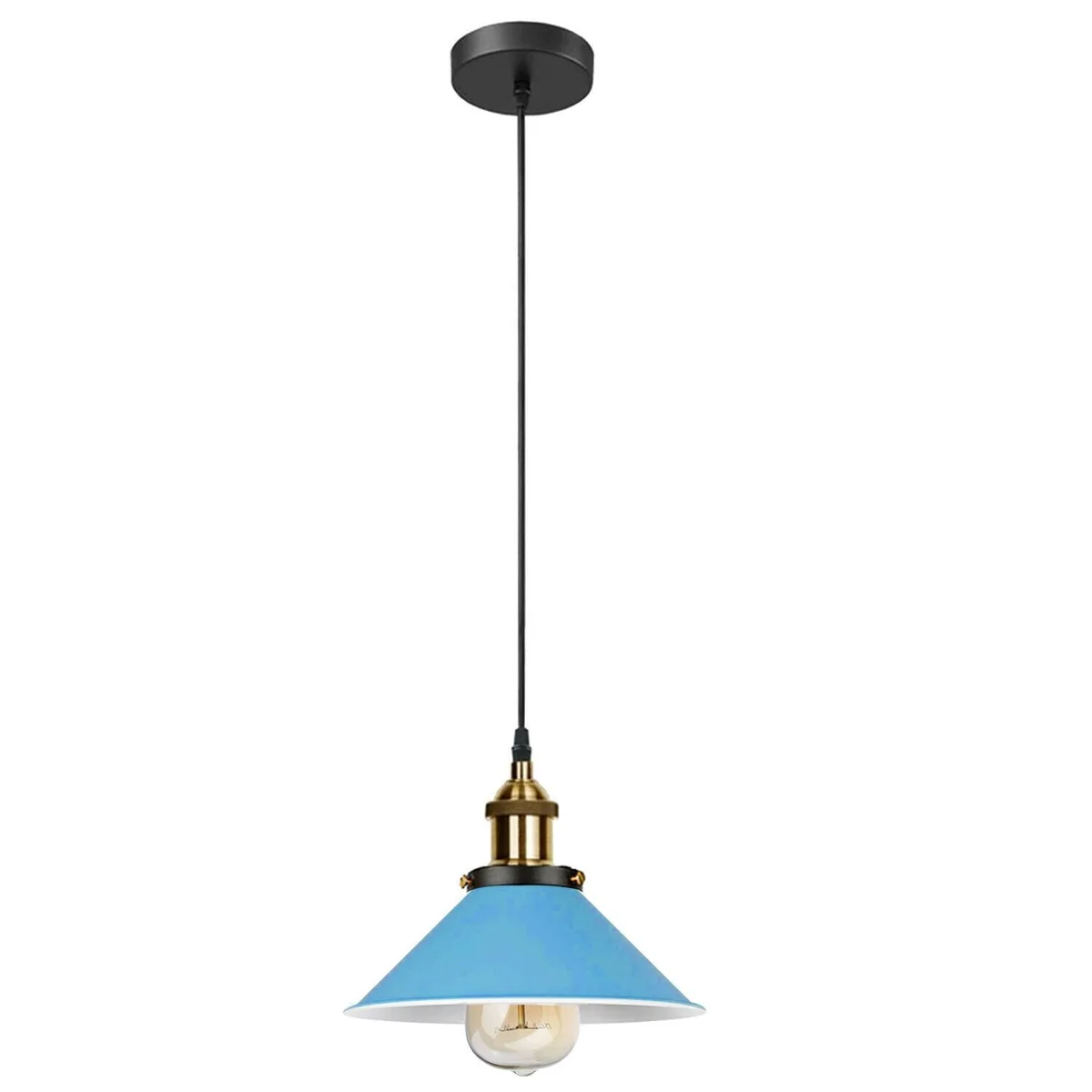 Vintage ceiling pendant light in red metal with E27 bulb holder and 95cm wire, industrial style lampshade