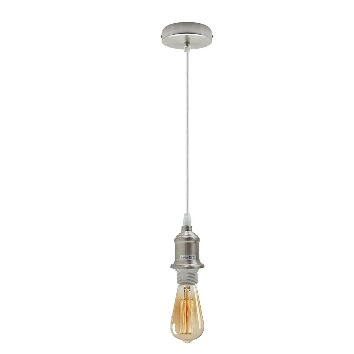 Vintage style lighting pendant lamp holder with black cord and polished rustic finish, ceiling rose included