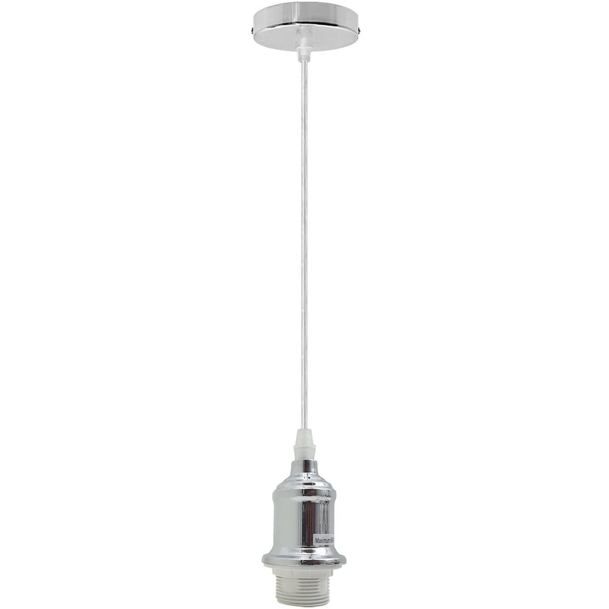 Vintage pendant light with polished rustic E27 bulb holder and black cord hanging from ceiling rose accessory