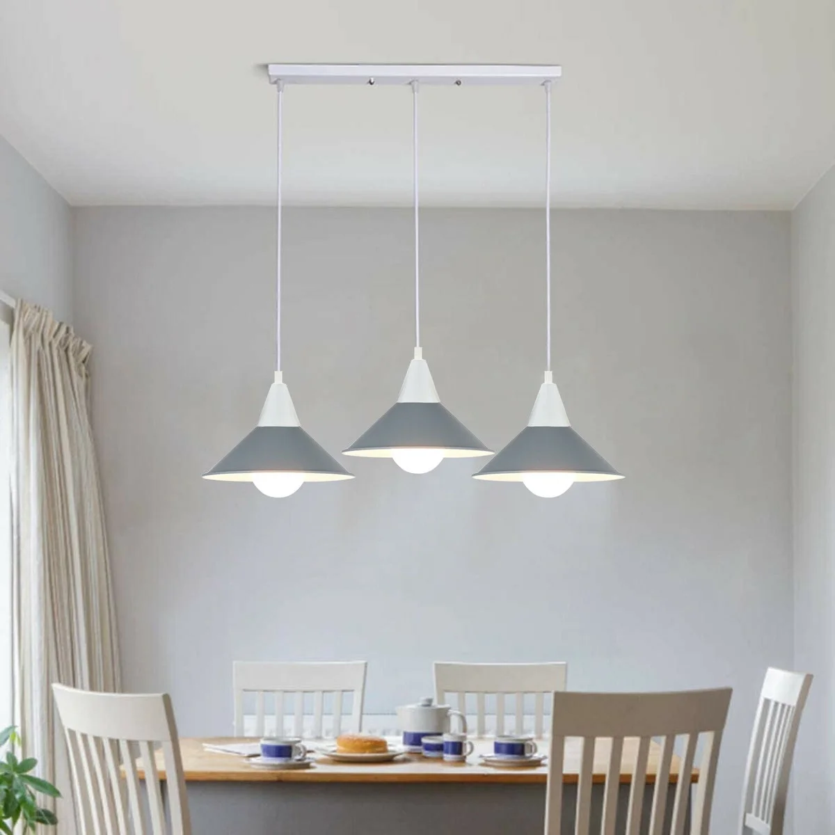Black 3 head modern chandelier with metal cages and 100cm cables, E27 bulb pendant light for ceiling installation