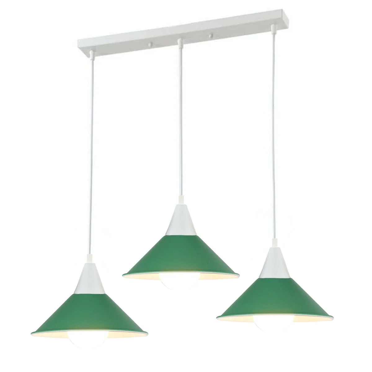 Black 3 head modern chandelier pendant light with metal shades and 100cm cables hanging from ceiling plate