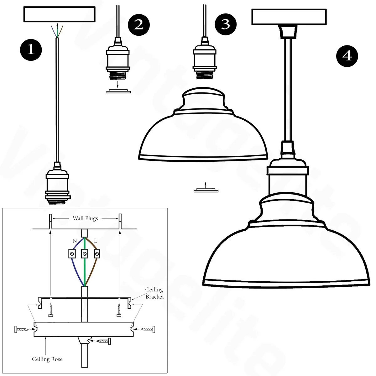 Red vintage industrial E27 pendant lamp with dome shade and angled ceiling mount, shown hanging in a modern kitchen setting