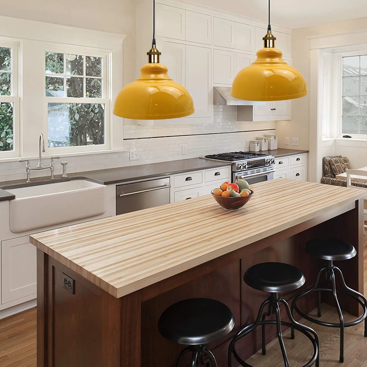 Red vintage industrial kitchen island pendant light with dome shade and adjustable base for sloped ceilings, includes free bulb