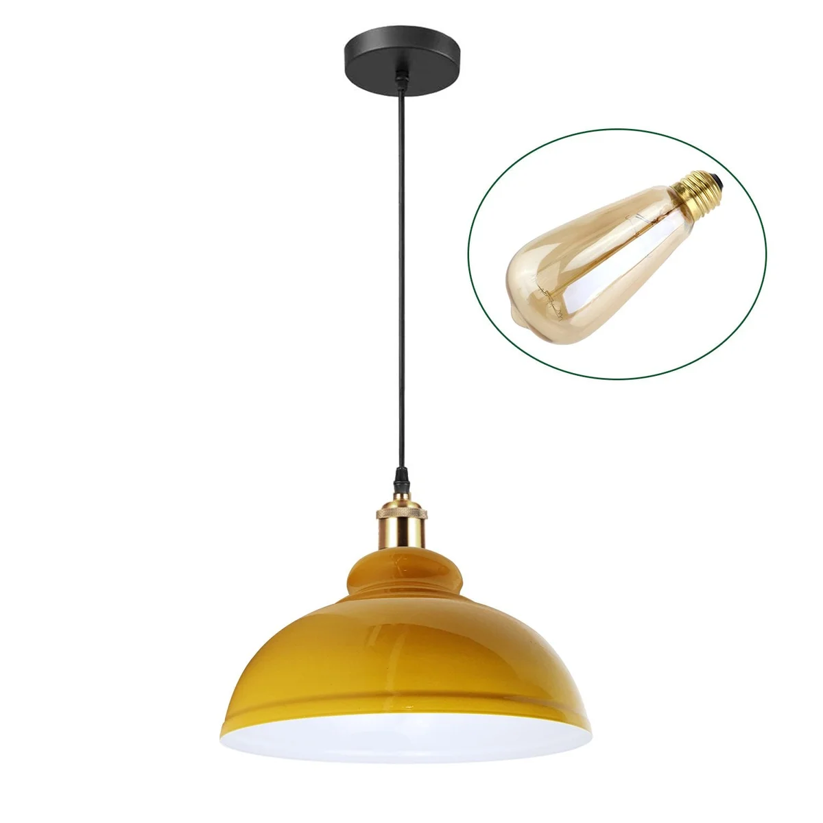 Red retro pendant light with dome shade, adjustable base and hood, metal and PVC materials, includes cable and parts