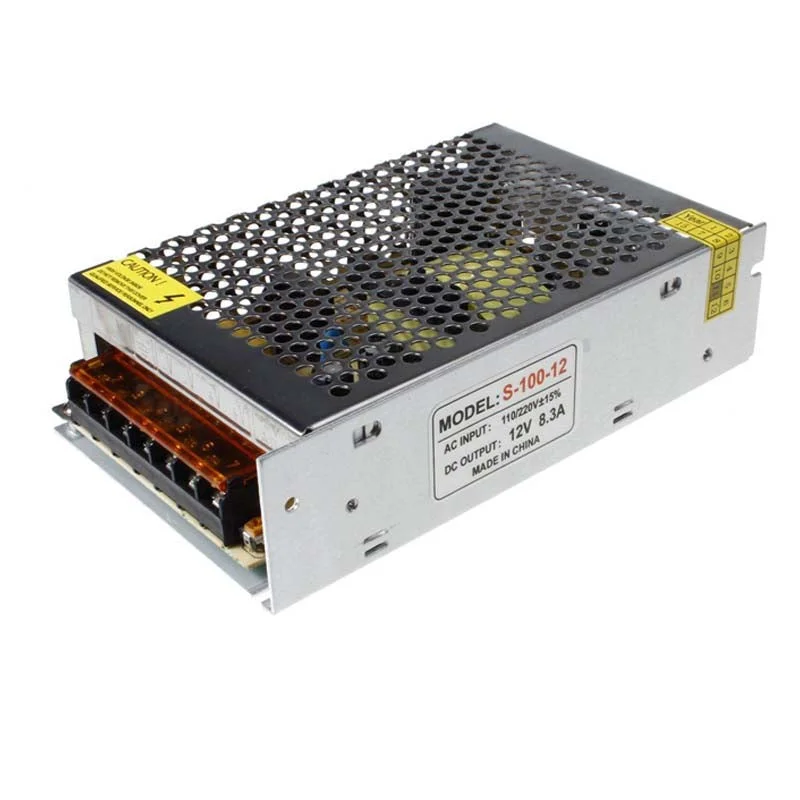 Compact LED power supply 12V transformer with aluminium casing and screw terminals for indoor LED strip lighting