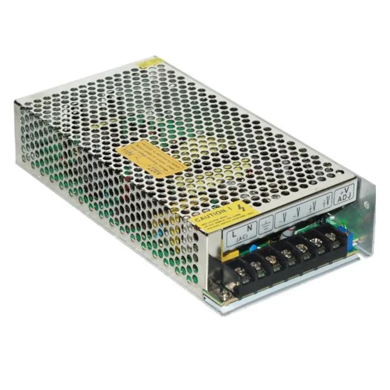 Compact aluminium switching power supply with screw terminals, 100W 12V DC output, suitable for indoor LED lighting use