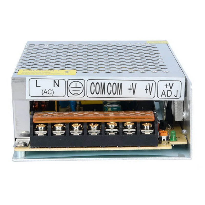 Regulated LED transformer 100W 8.3A aluminium casing with screw terminal connections for 12V DC output, indoor use IP20