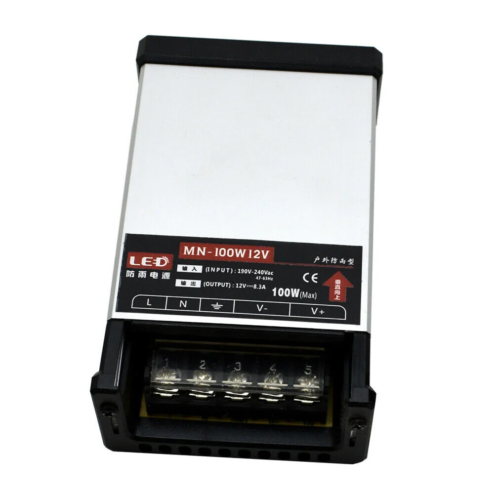 12V outdoor power supply with aluminum casing, IP45 rainproof, 100W LED driver for outdoor lighting use