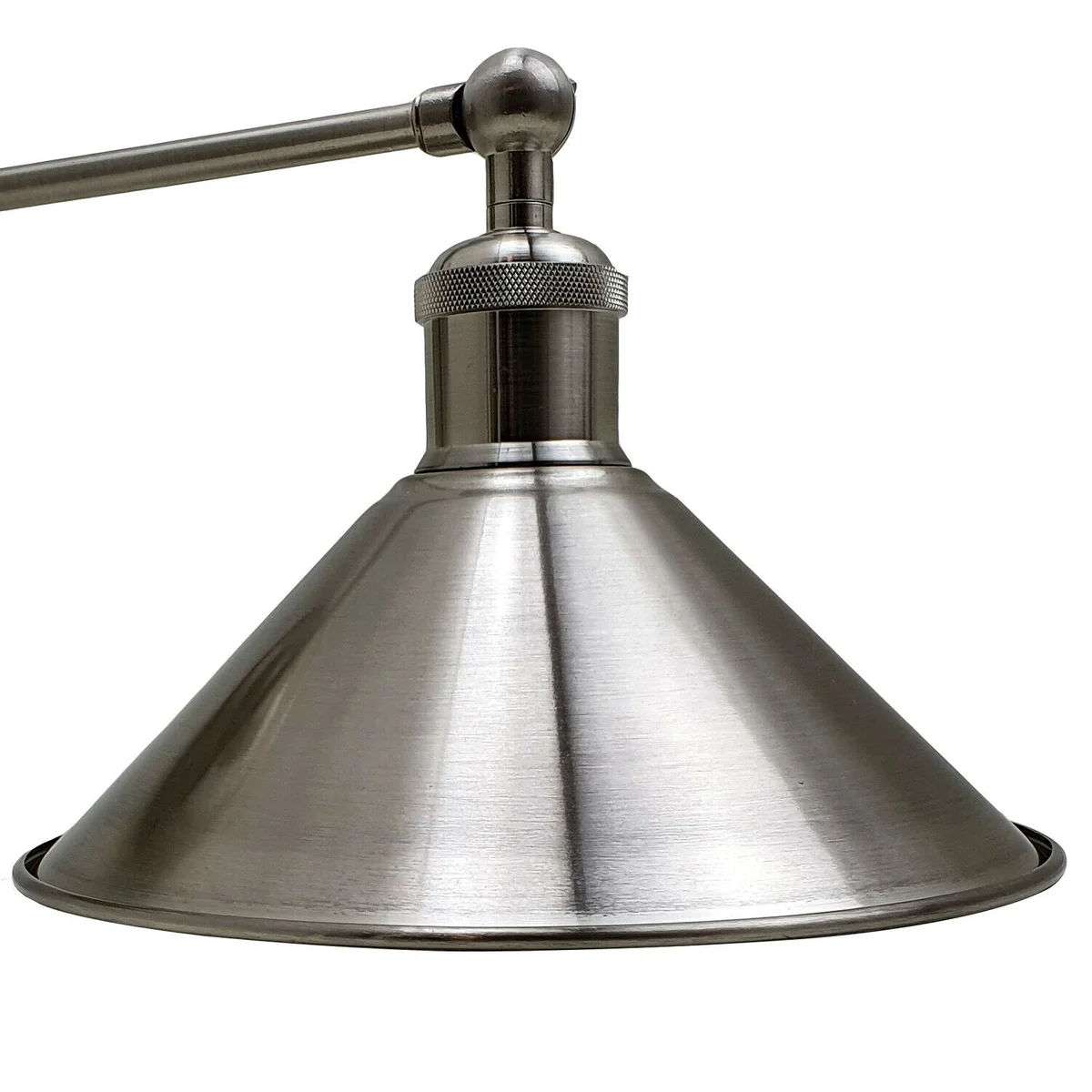 Satin nickel adjustable wall sconce with metal cone shade and exposed E27 holder, classic industrial vintage design
