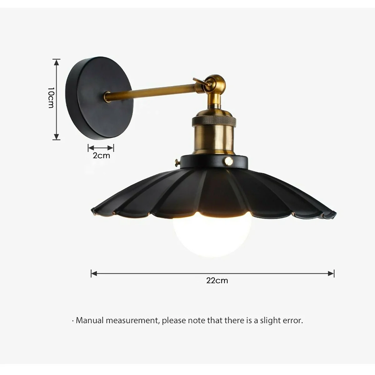 Black modern indoor wall lights with matte black metal shade and arm, suitable for E27 bulbs, mounted on white wall