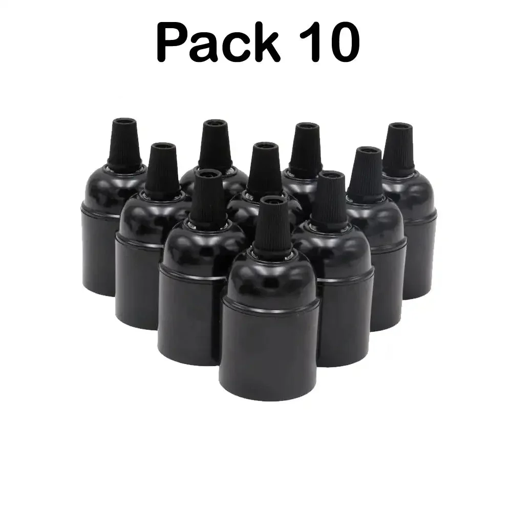 Ten black bakelite lamp holders with E27 screw-on base, 38 mm diameter, 55 mm height.