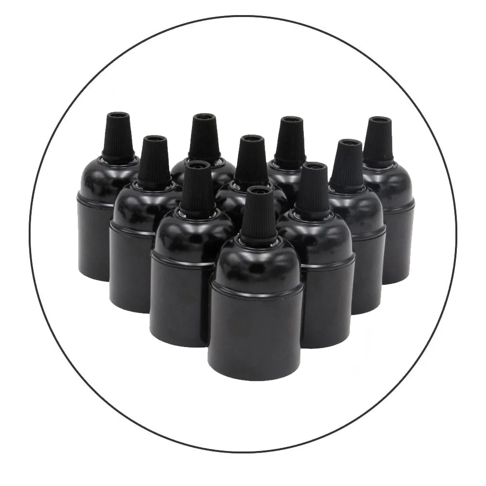 10 black bakelite holders with E27 screw on socket, 38mm x 55mm