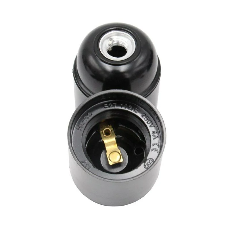 Ten black Bakelite E27 lamp holders, 38 mm diameter, 55 mm height, 250V rated, displayed on a plain background.