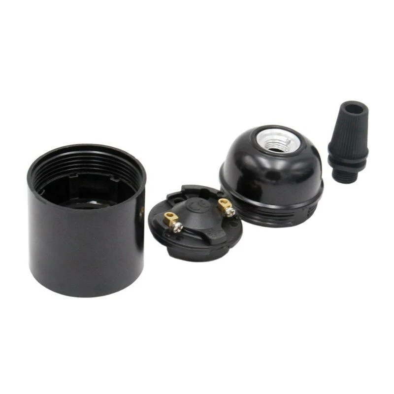 Black Bakelite screw‑on lamp holder, E27 base, 38 mm diameter, 55 mm height, 10A lamp socket – 10‑piece set.