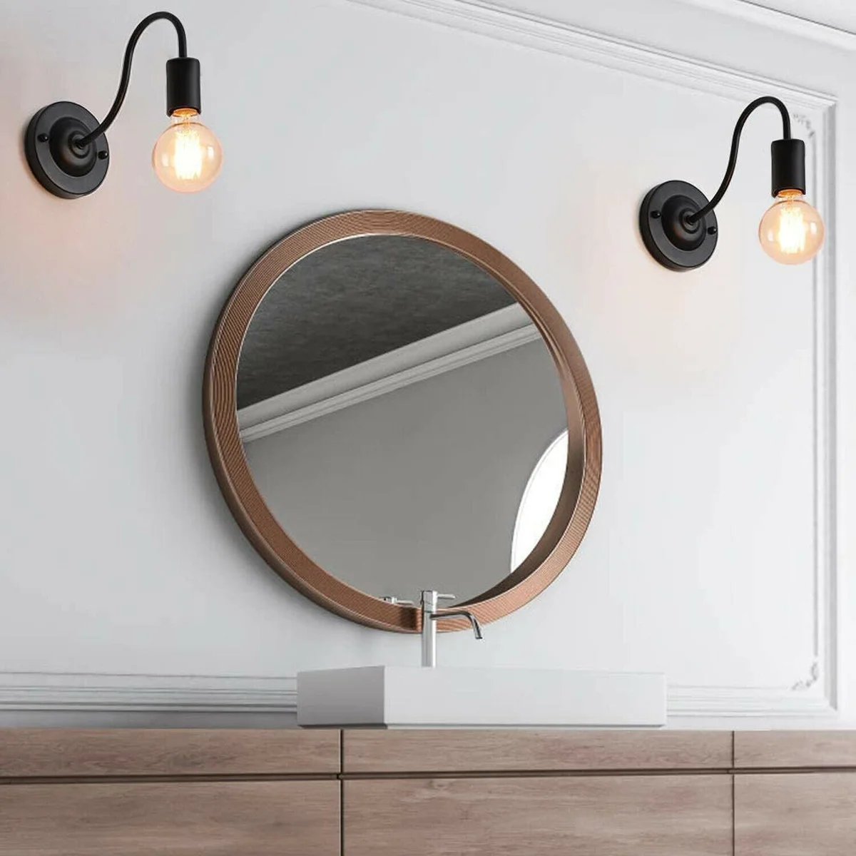 Vintage black swan wall light with curved metal swan neck arm and painted finish, suitable for indoor wall mounting
