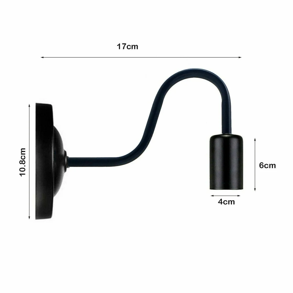 Vintage black swan neck metal wall lamp with painted finish and curved arm, suitable for indoor use and dimmable lighting