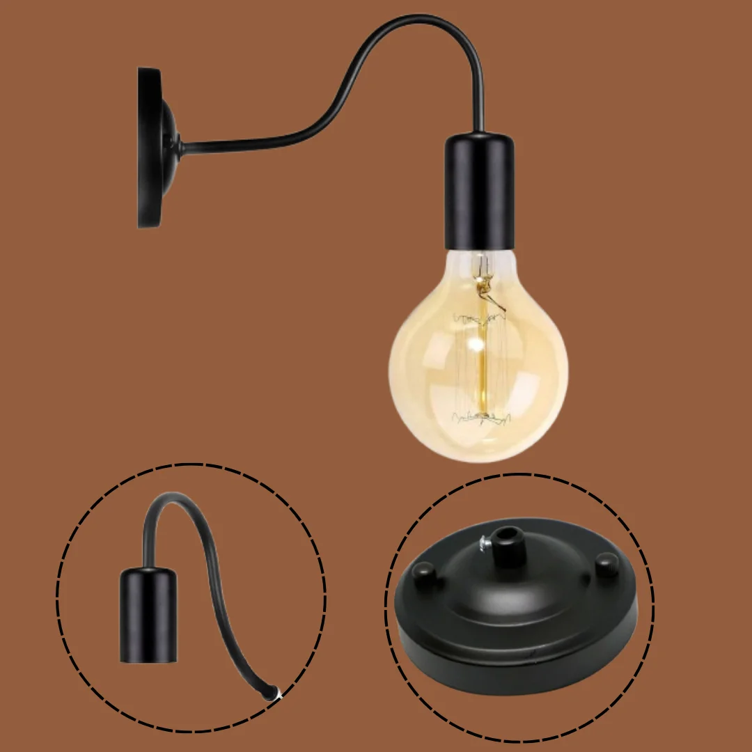 Vintage black metal swan neck corded electric wall light with painted finish, ideal for indoor spaces like living rooms and cafes