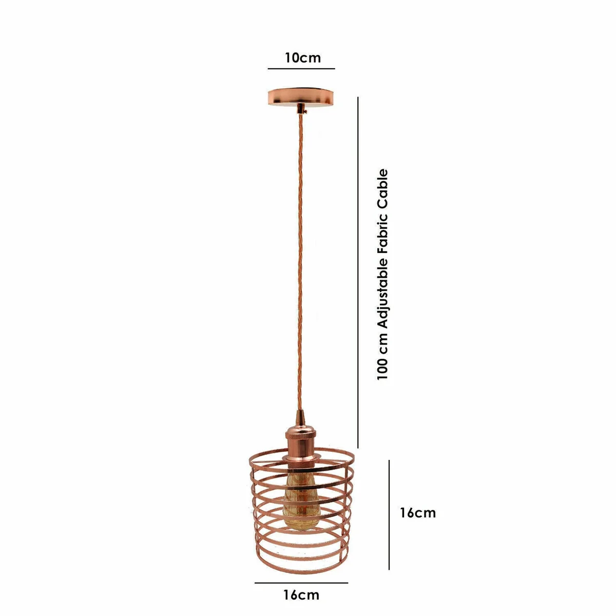 Modern rose gold ceiling light pendant with metal and fabric lampshade, E27 bulb holder, and 95cm fabric cable